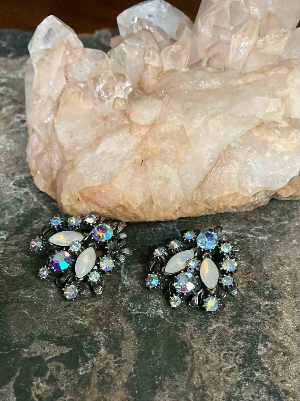 Florenza Vintage Opalescent & Iridescent Clip On Earrings